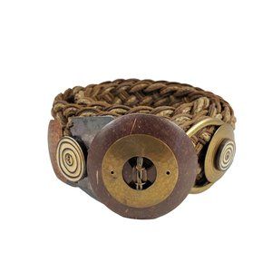 VTG Baer SF Woven Straw Leather Belt Coconut/Copper Buckle Boho Hippie Coastal